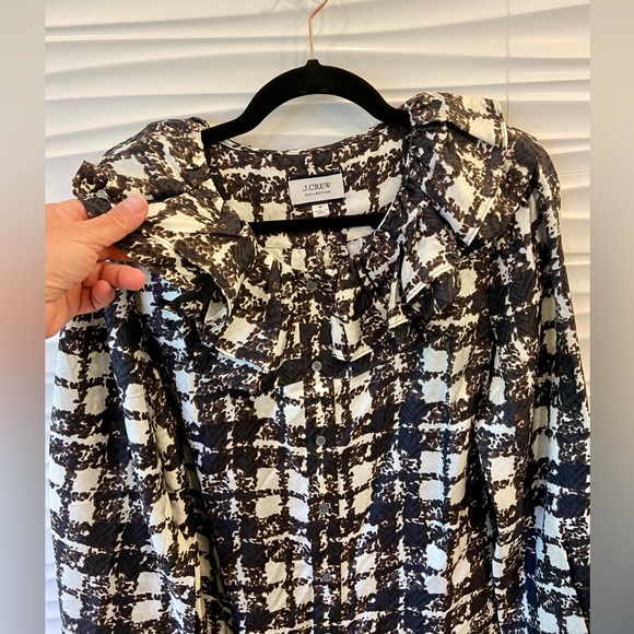 NWT J. Crew Collection silk twill ruffle-collar top in plaid - Picture 9 of 15